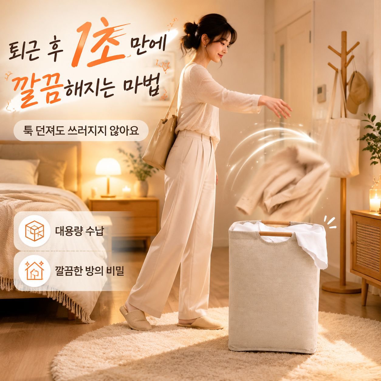 가정용 면마 빨래바구니 접이식 수납함 침실 욕실 세탁바구니