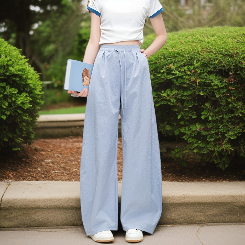 シミターワイドレッグパンツレディースパンツ夏新作ルーズパンツカジュアルハイウエストパンツドレープカーブパンツモップロングパンツ