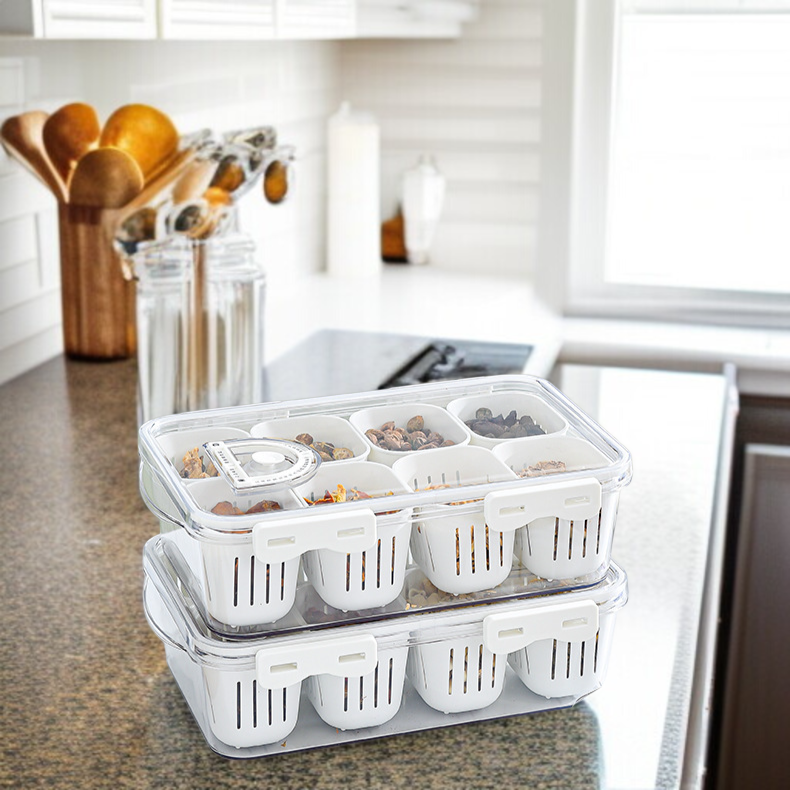 Transparent organizer box keeping fruits and vegetables fresh