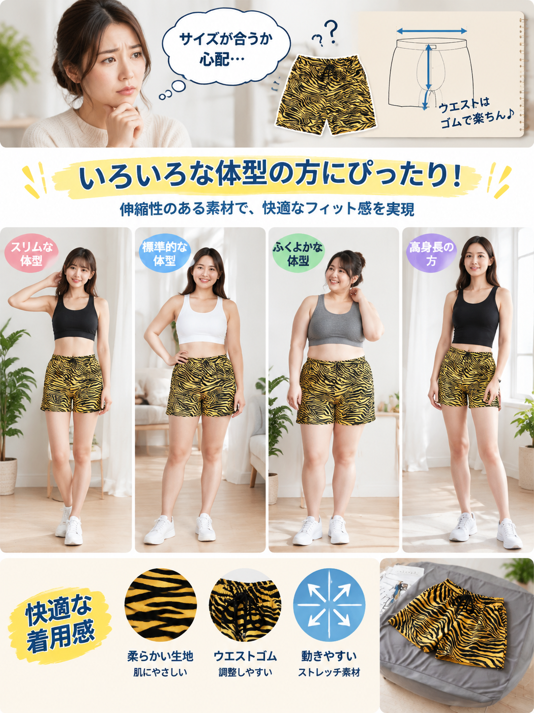 ヨーロピアンスタイルのワイドレッグパンツ、ゼブラ柄のショートパンツ、原始人コスプレ、野人風の花柄スカート