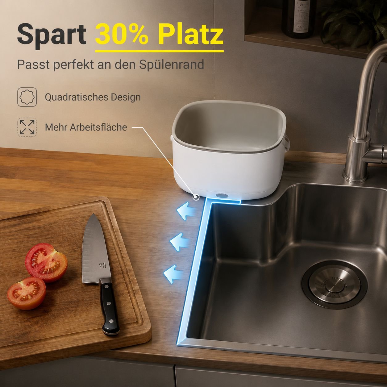 Großer Abtropfkorb mit Lebensmittelreiniger für Obst und Gemüse