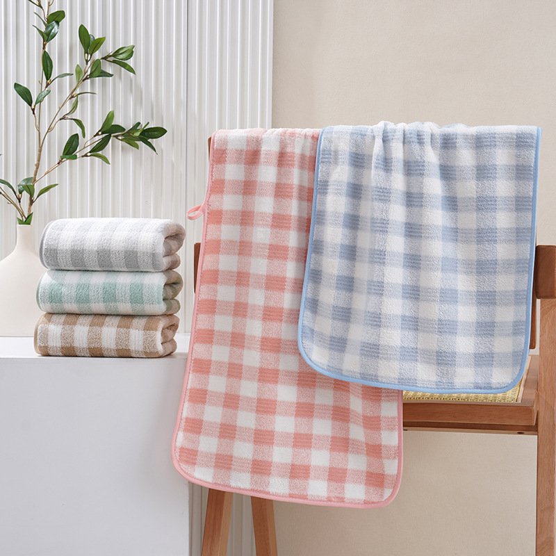 Coral fleece thick checkered towel