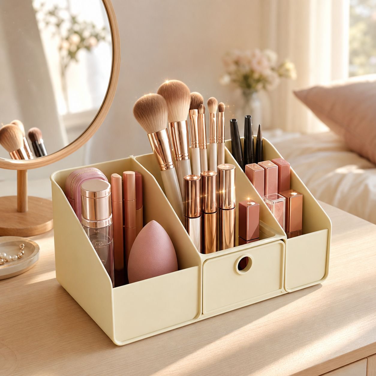 Platzsparender Kosmetik Organizer für den Schreibtisch