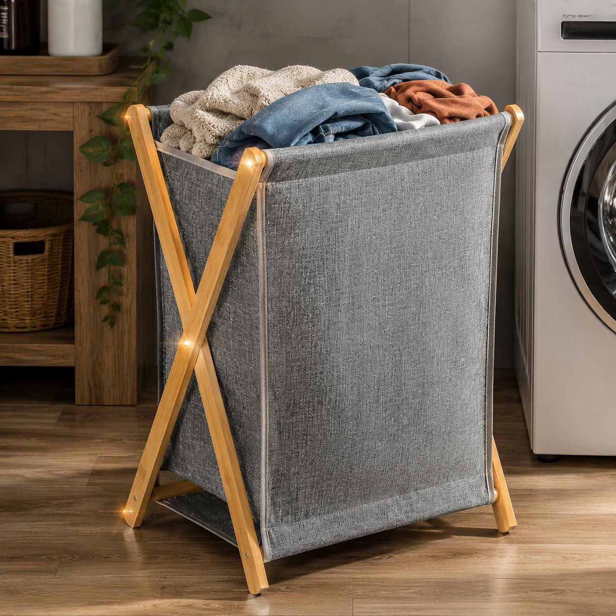Sturdy Eco Bamboo Laundry Hamper, Foldable Design, Ideal for Home Storage