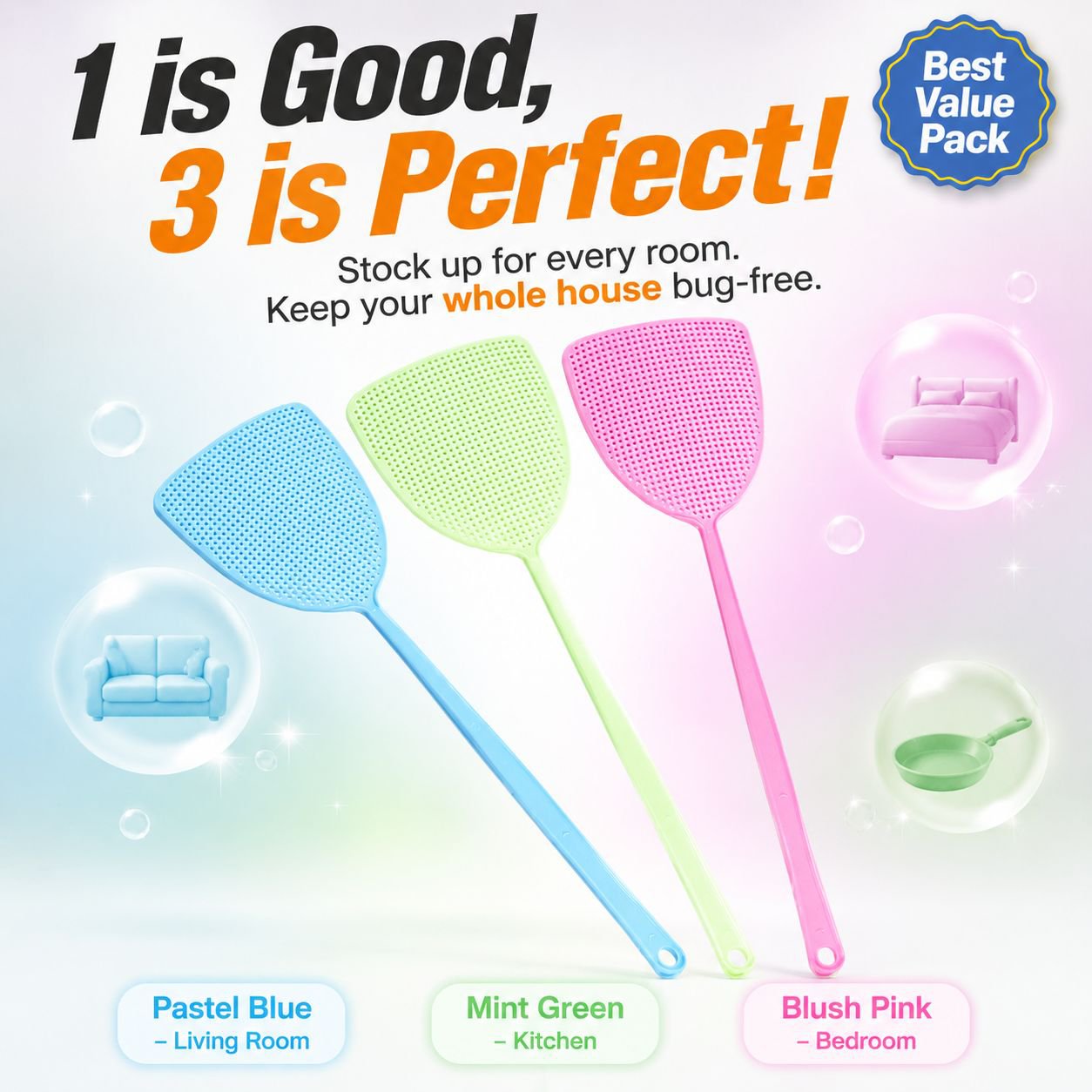 Durable Plastic Fly Swatter with Extended Handle for Home Use