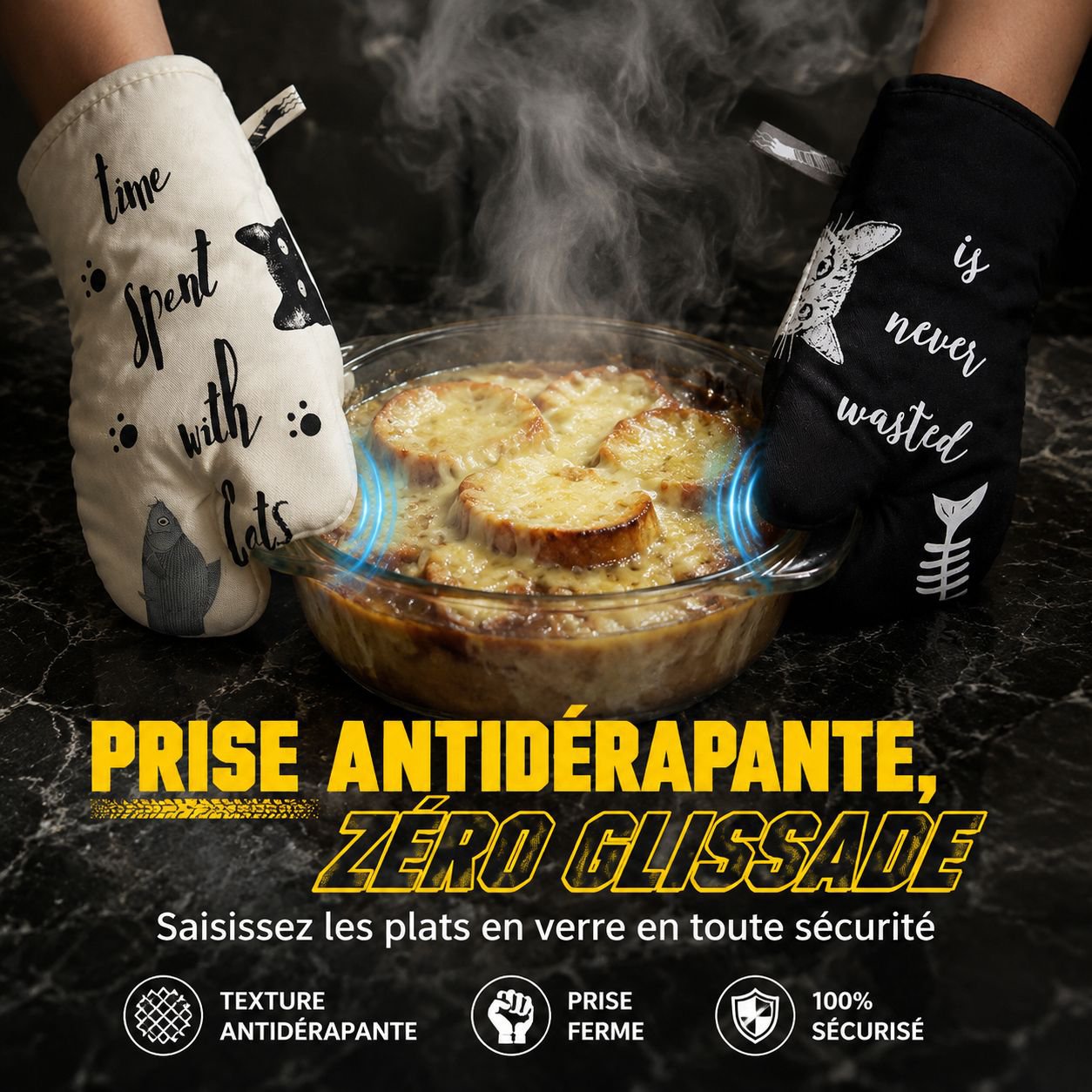 Gants de protection allongés en silicone et coton pour micro-ondes