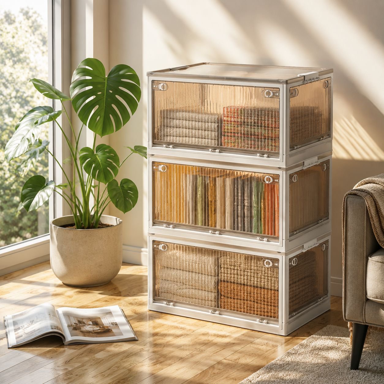 Armario plegable de plástico grueso, caja de almacenamiento para ropa y colchas