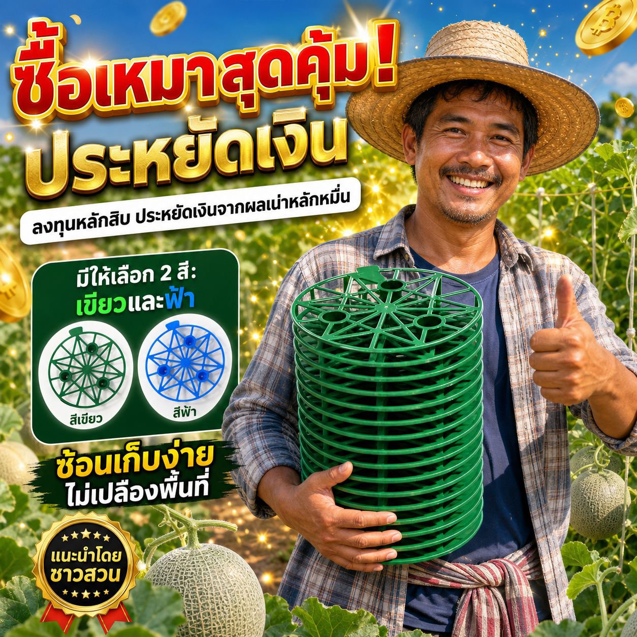 ถาดรองแตงโม พลาสติกป้องกันเน่า สำหรับการเกษตรและสวนผักผลไม้