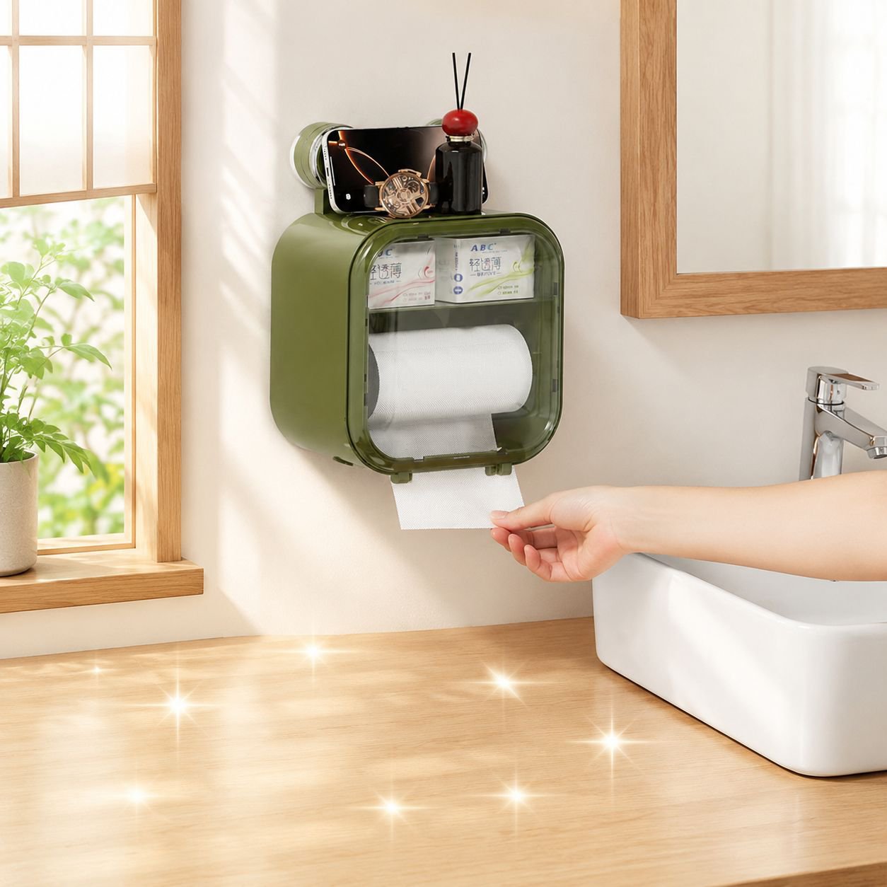 トイレ用防水吸盤ティッシュ収納ボックス