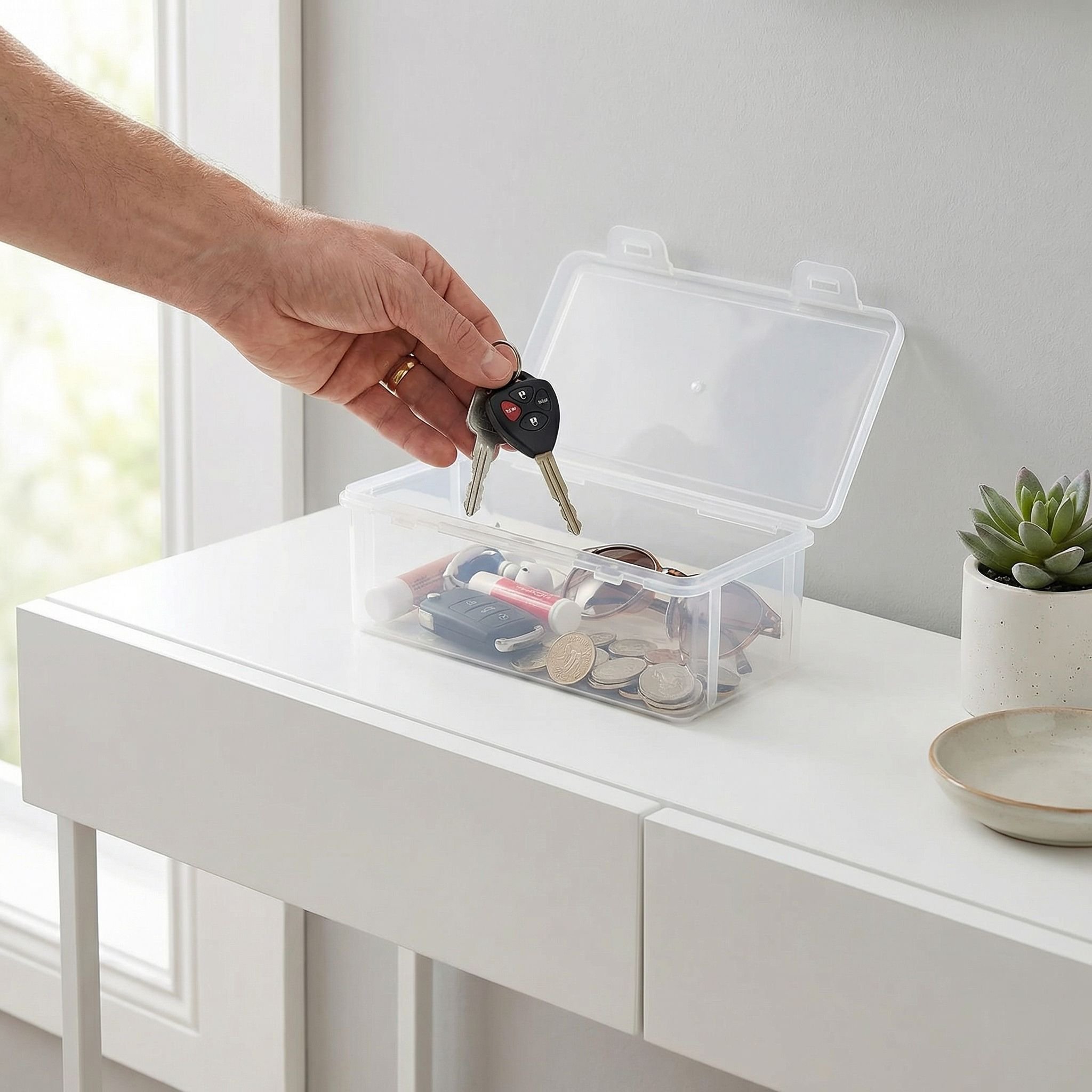 Fully transparent desktop storage box