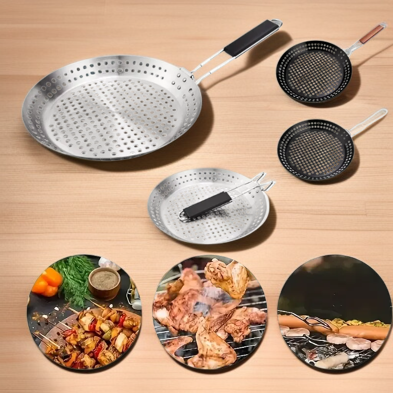 Portable hollow folding handle barbecue plate