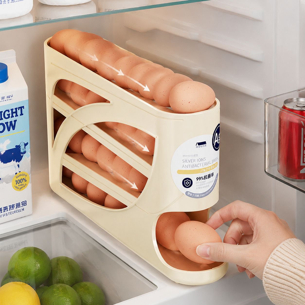 Rolling egg storage box, multi-layered slanted automatic egg roller, refrigerator egg tray, special 