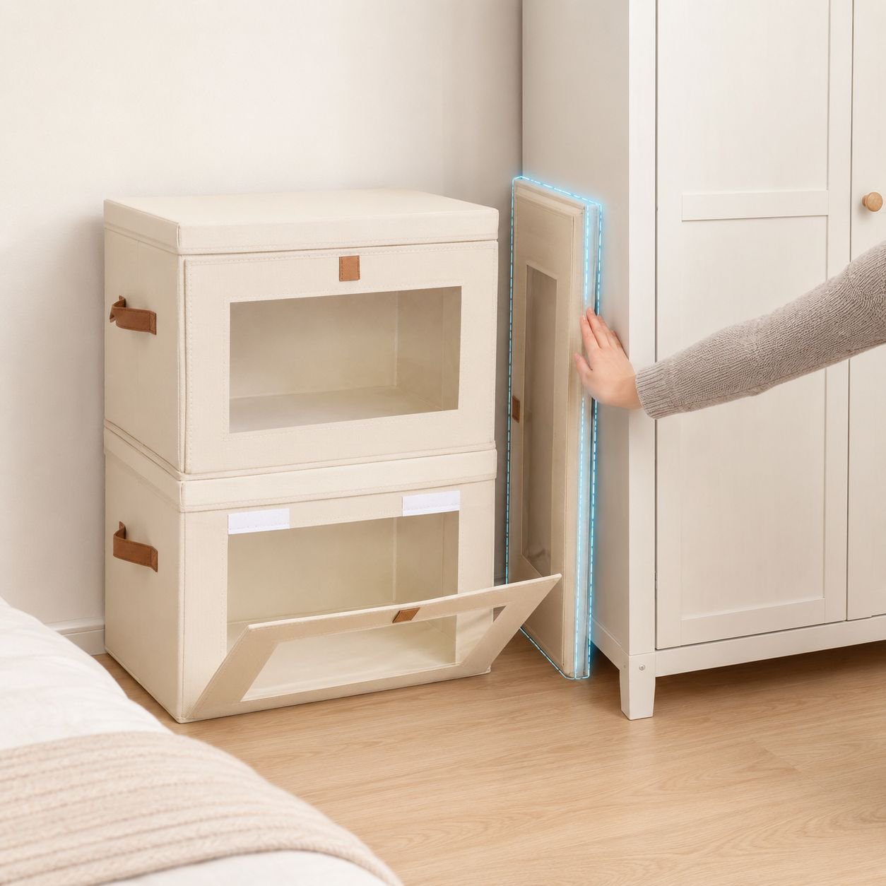 Organizador de tela plegable con ventana transparente