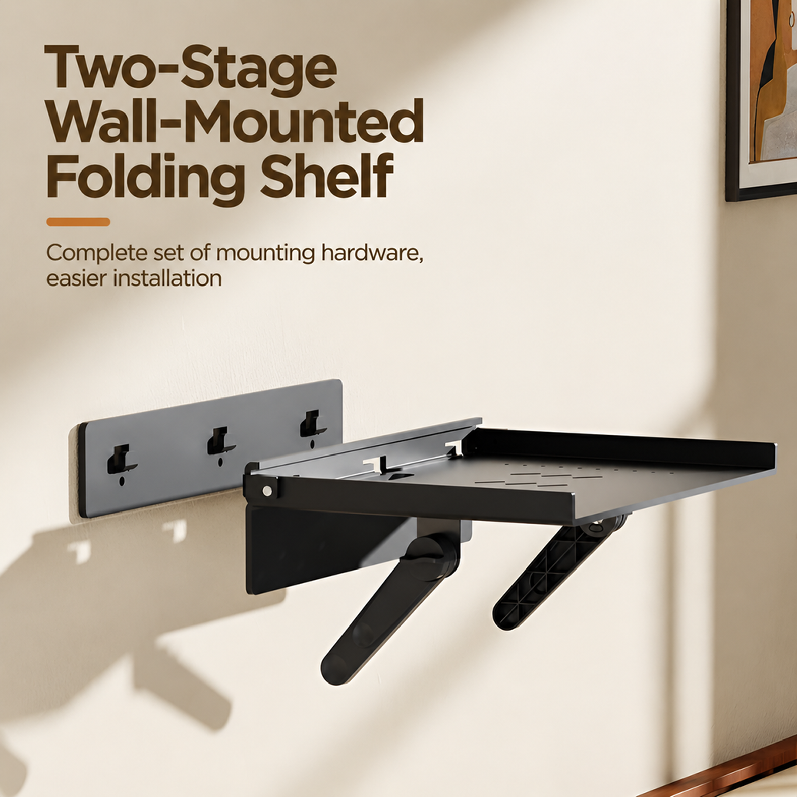 JMY - No-Drill Projector Rack, Wall-Mounted Projector Holder, Adjustable Angle, Concealed Cable Mana