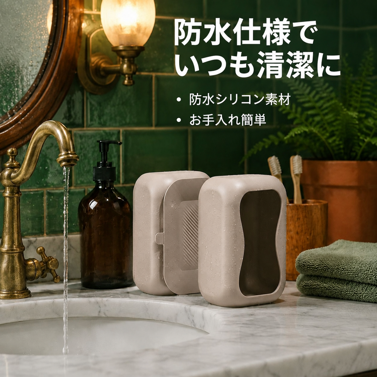 壁掛け式のシリコン製ティッシュボックス。穴あけ不要、吸盤タイプで、浴室やリビングルームでの使用に適しています。