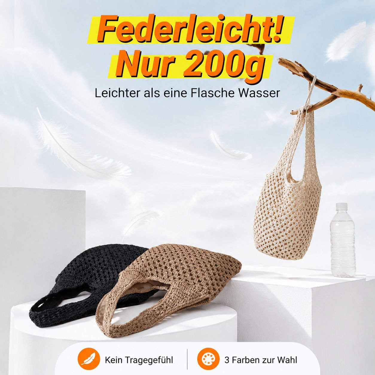 Sommerliche vielseitige Strohumhängetasche, leichte Tasche aus Papierkordel
