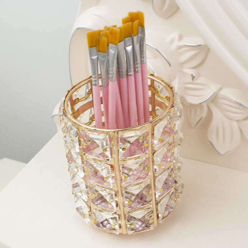 Hot sale crystal pen holder round desktop storage makeup brush holder makeup brush storage pen holde