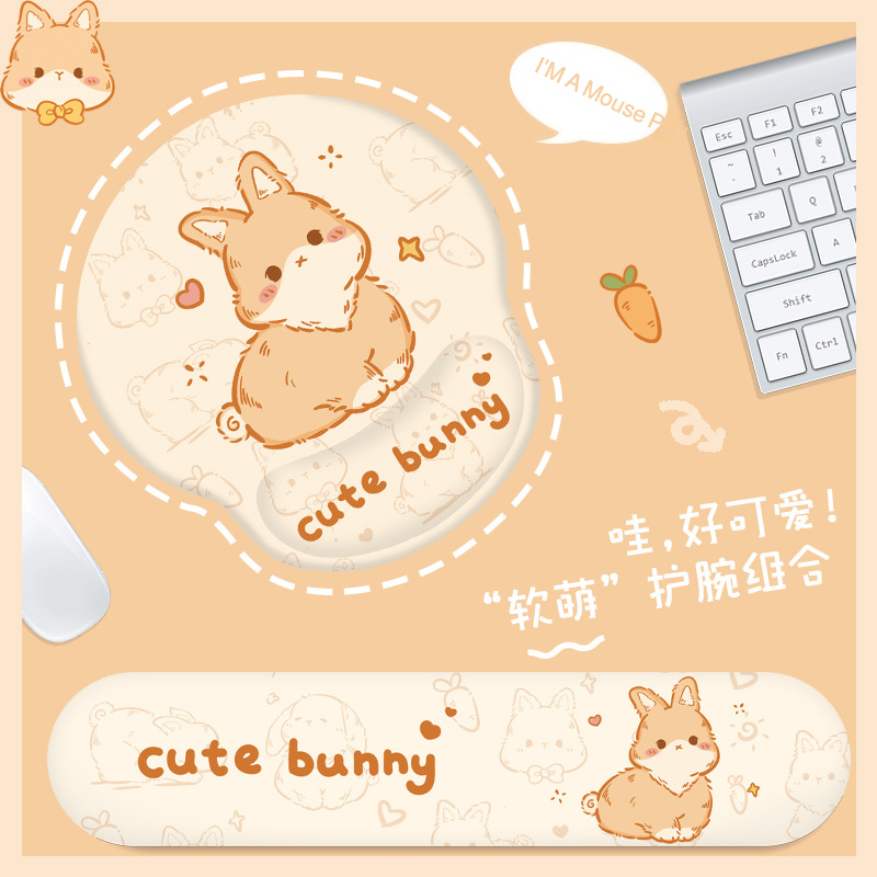 Cute Bunny Mouse Pad with Wrist Rest Cartoon Desk Mat for Girls