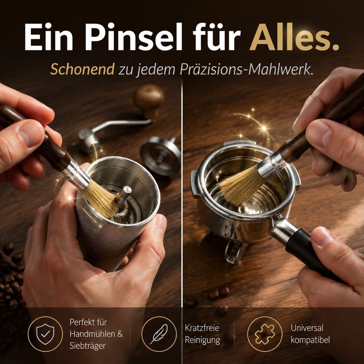 Schlanke Massivholz-Kaffeebürste, geeignet für Kaffeemaschinen und Mühlen