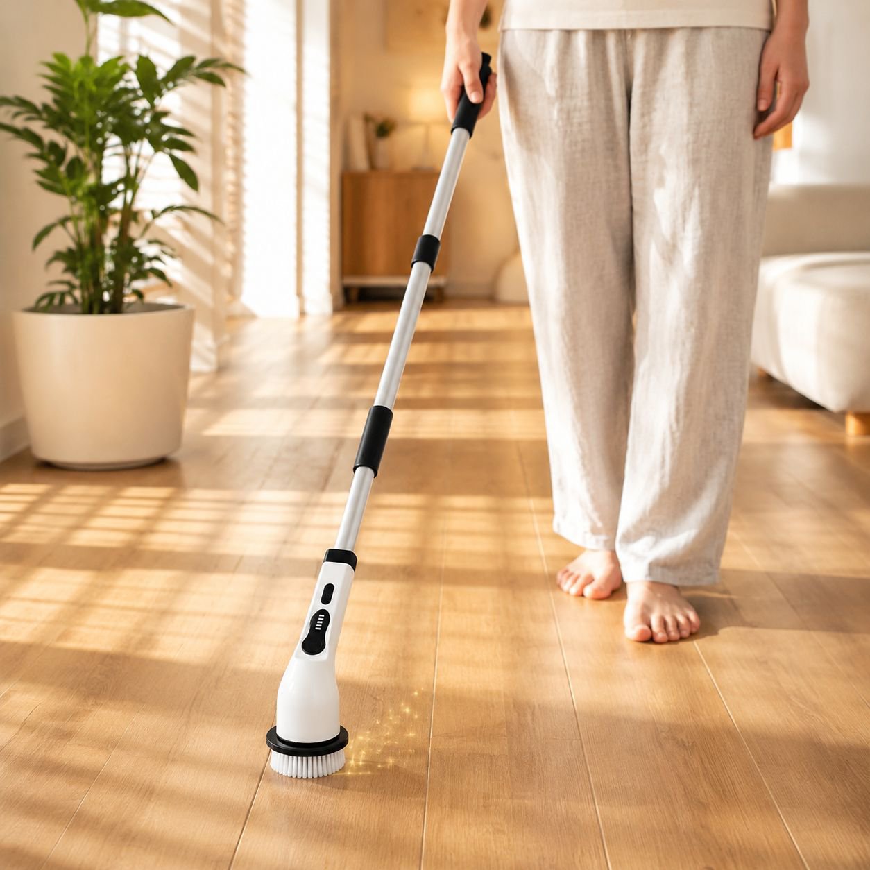 Cordless cleaning brush with multiple brush heads for household use