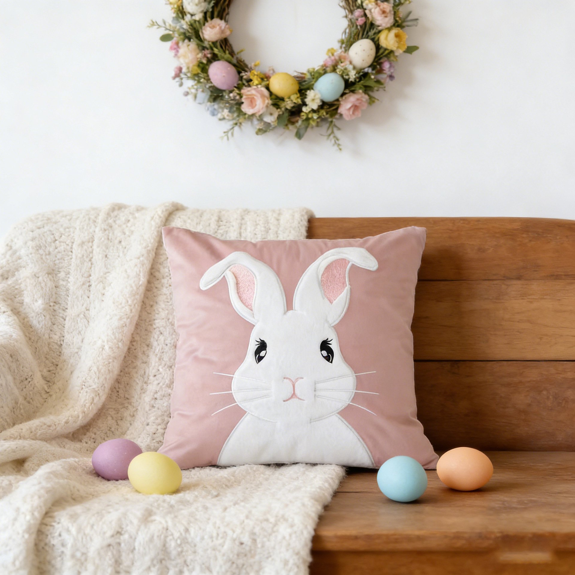 節日裝飾 可愛兔子圖案沙發抱枕套
