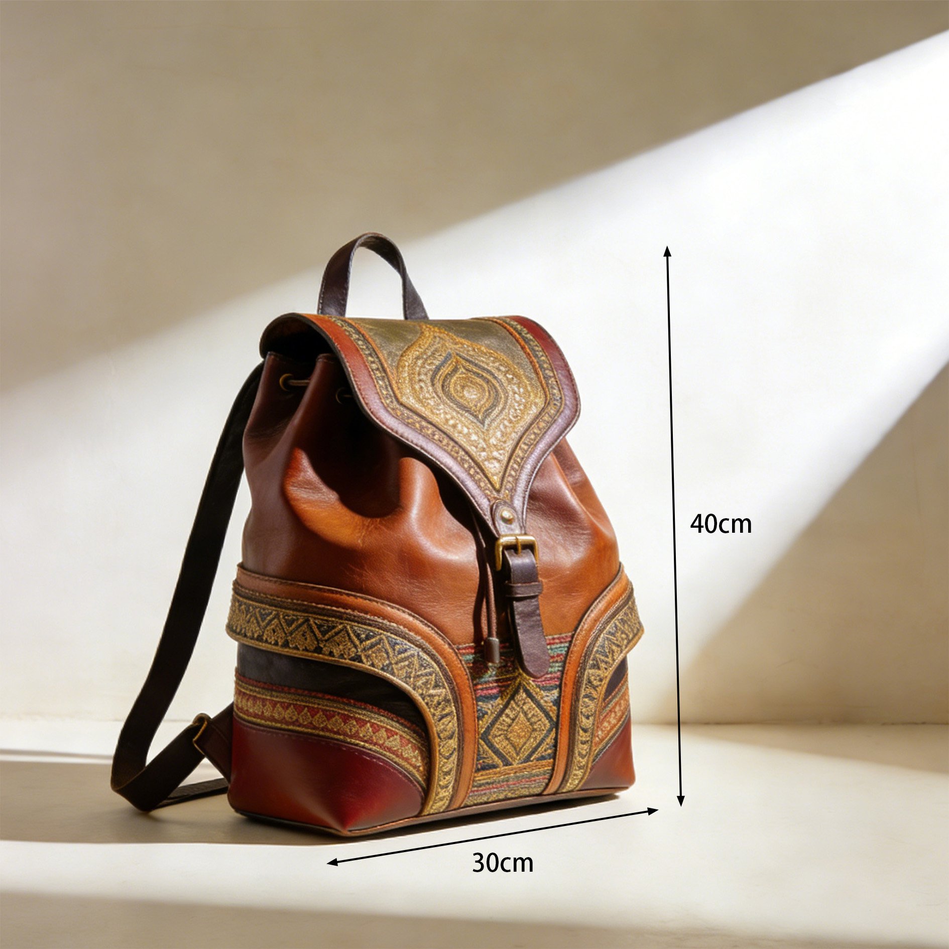 Mochila de cuero elegante sobre fondo neutro