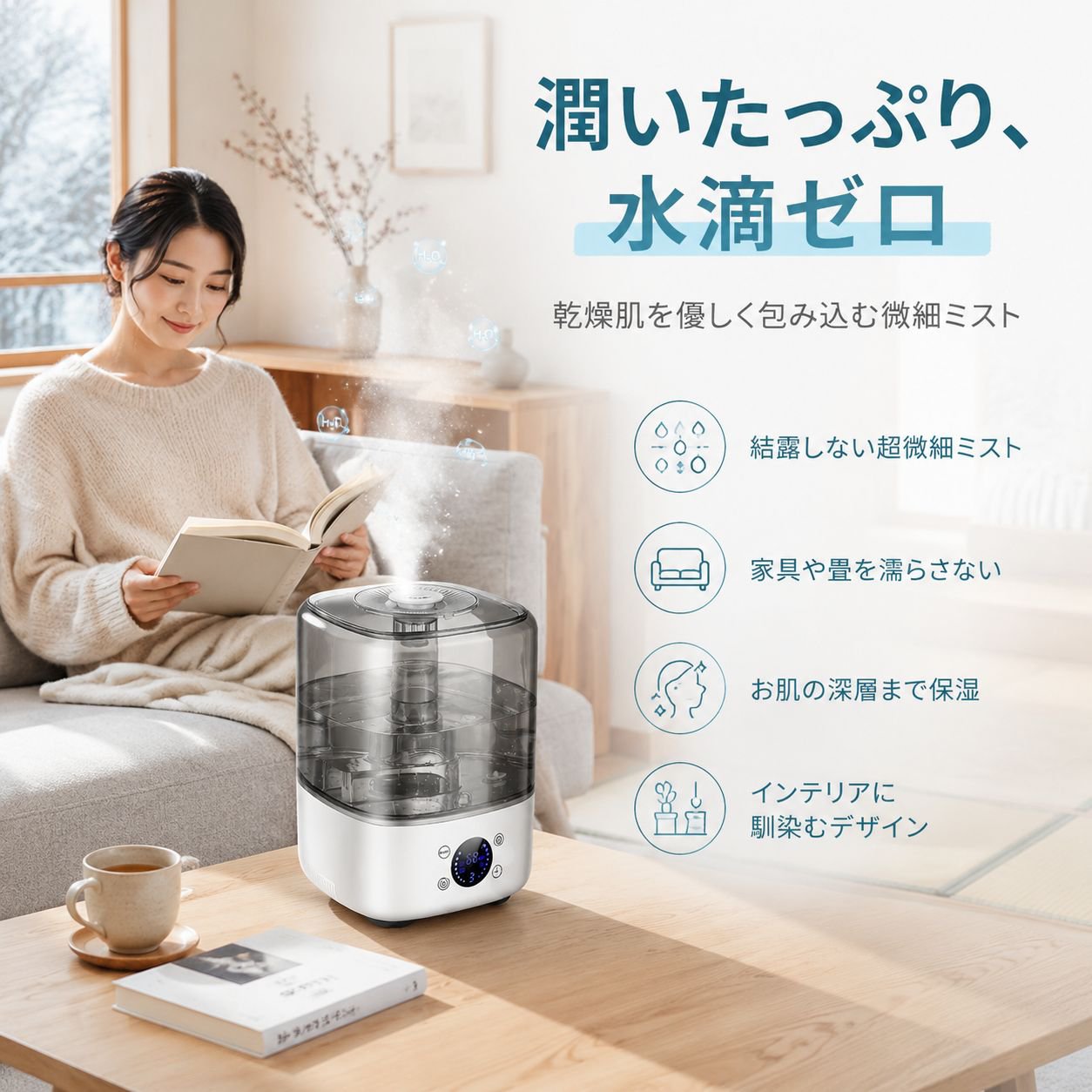 5Lスマート恒湿温ミスト加湿器 リモコン操作 家庭用 空気清浄機