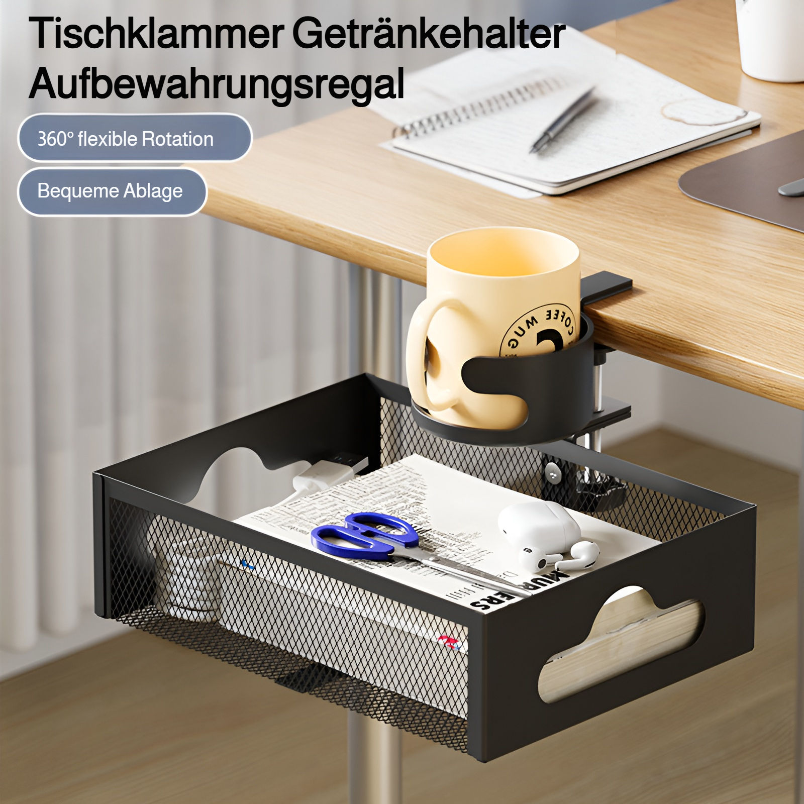 Bohrfreier Kabelmanagement-Rack unter dem Schreibtisch