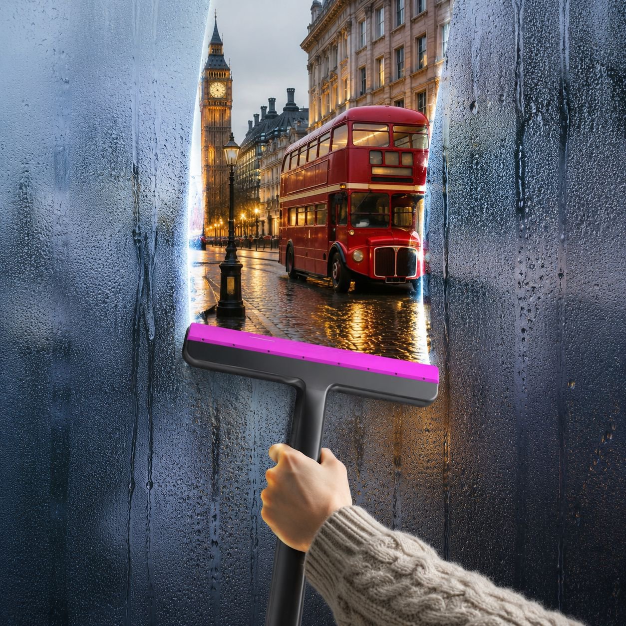 Streak-free glass wiper with ergonomic handle