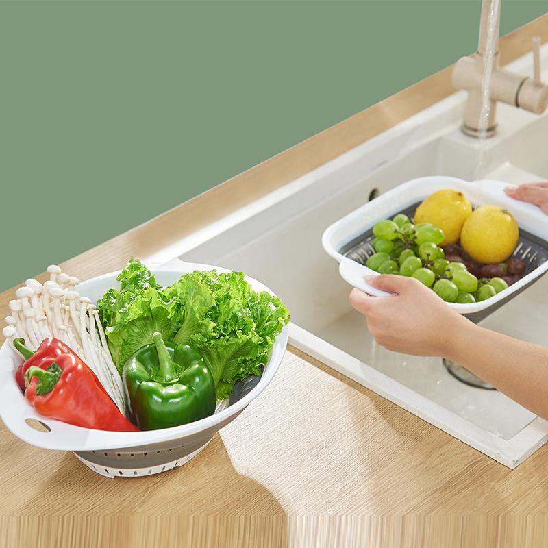 Multifunctional Foldable Kitchen Drain Basket Silicone Fruit and Vegetable Strainer
