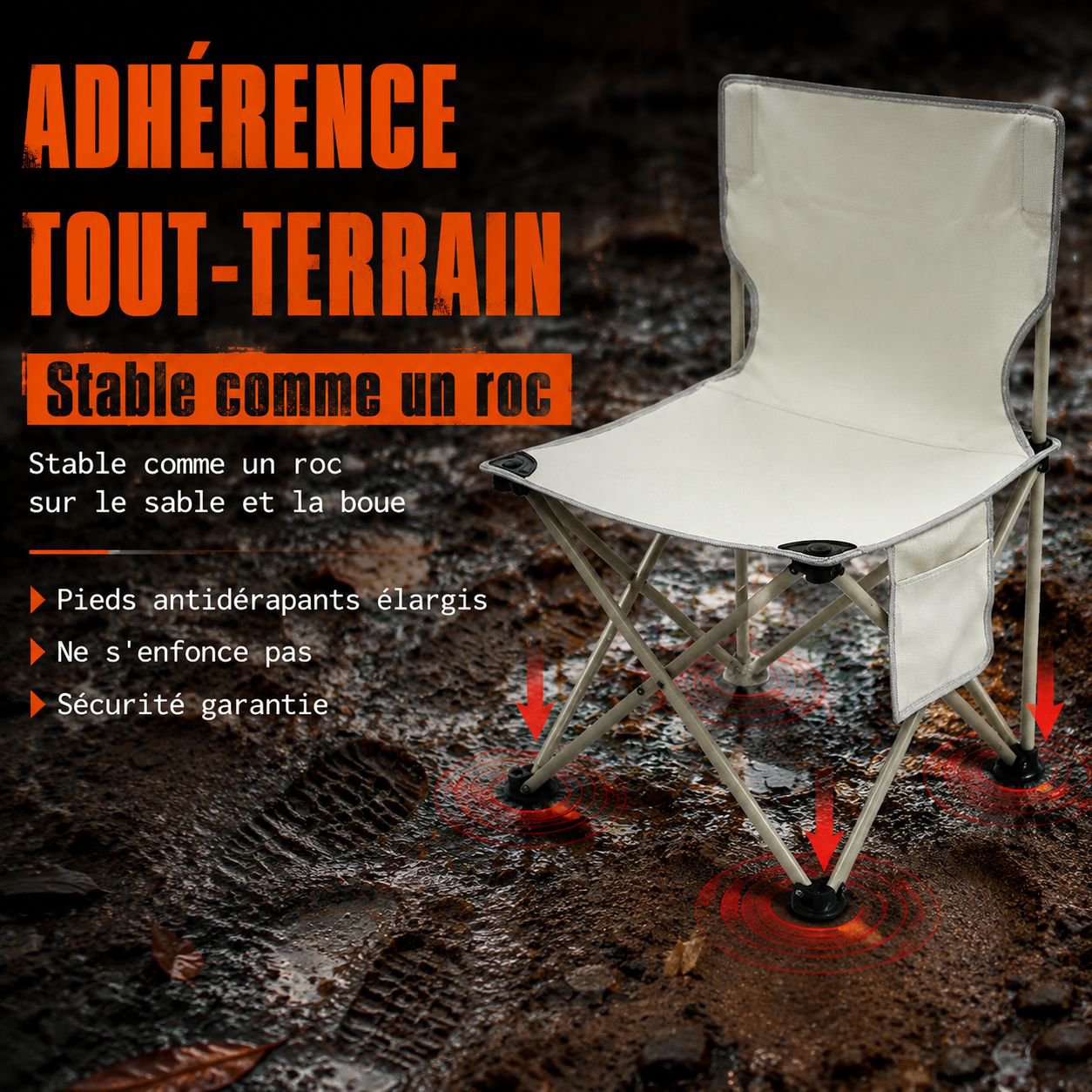 Chaise de pêche pliante extérieure avec dossier portable