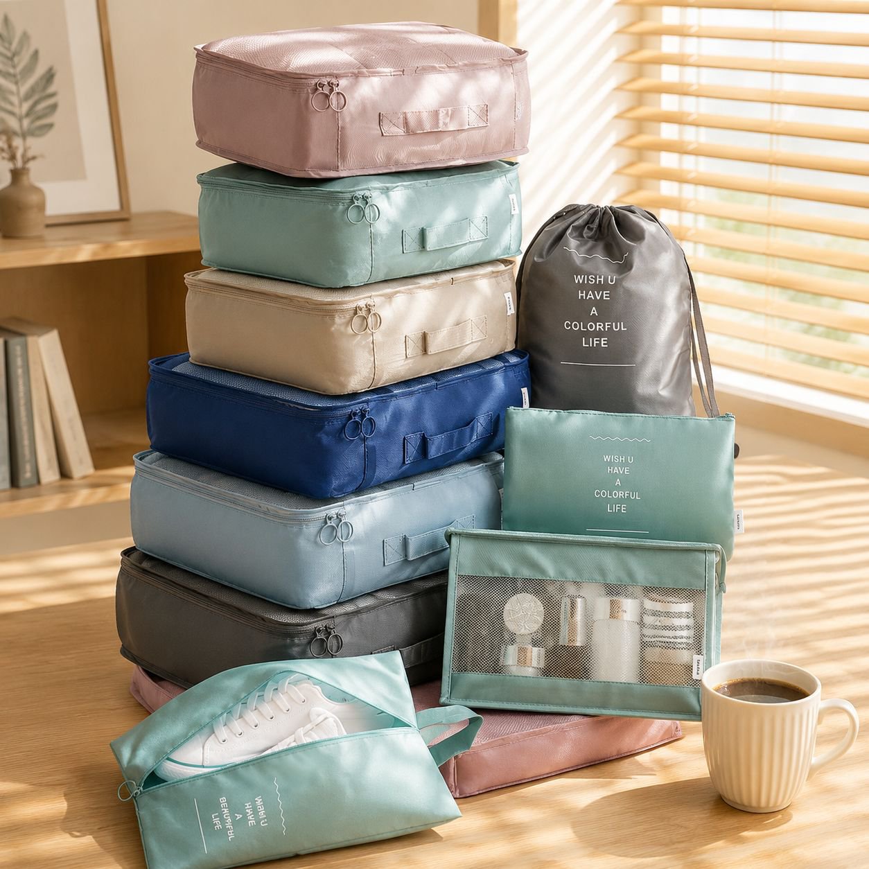 Demonstration of packing clothes into organizer cubes