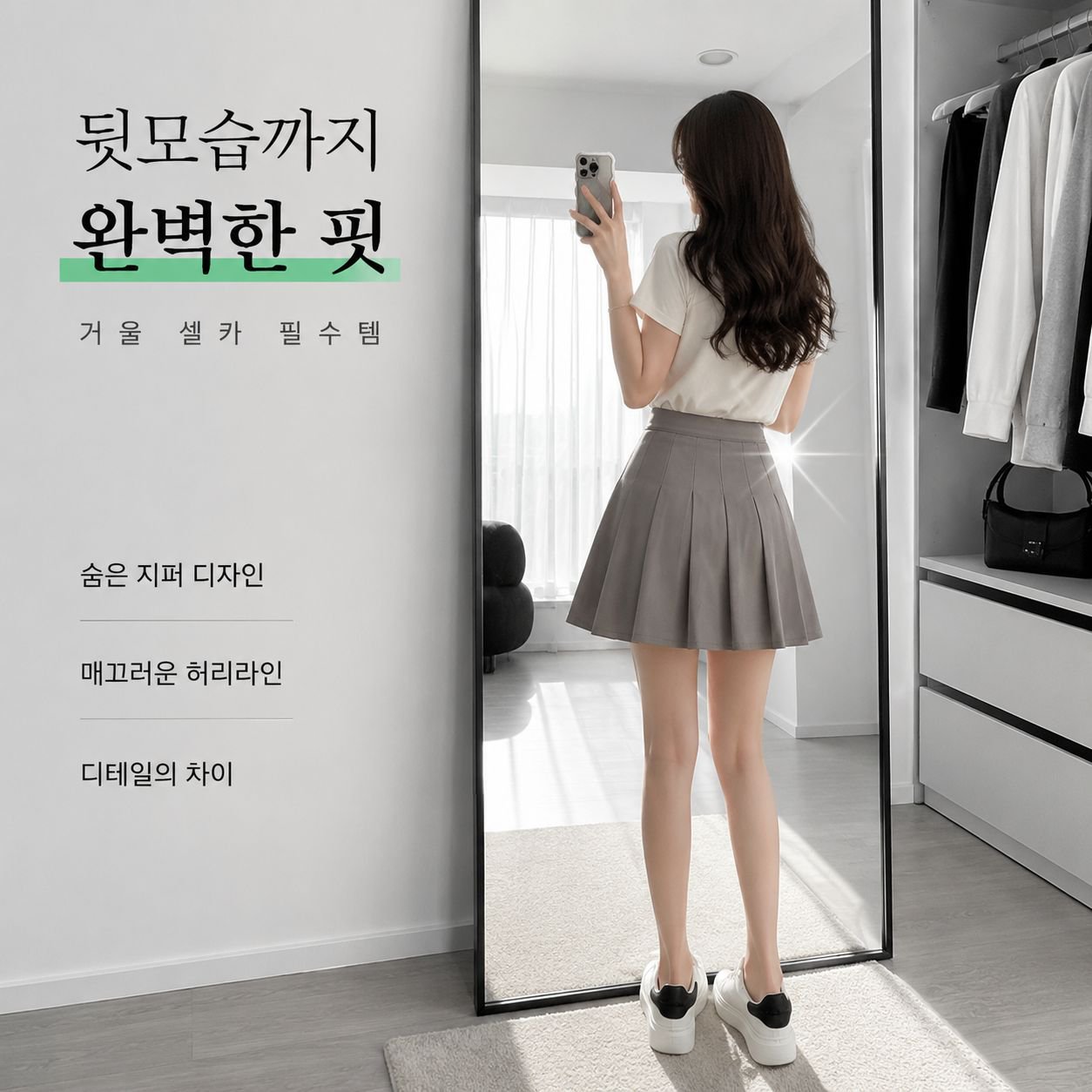 여성 하이웨스트 슬림핏 플리츠 롱 스커트 카키