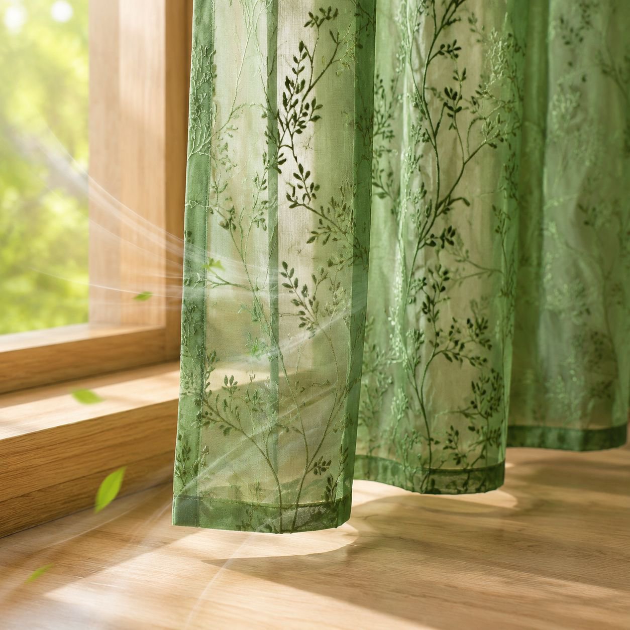 Closeup of luxury curtain fabric with tree branches