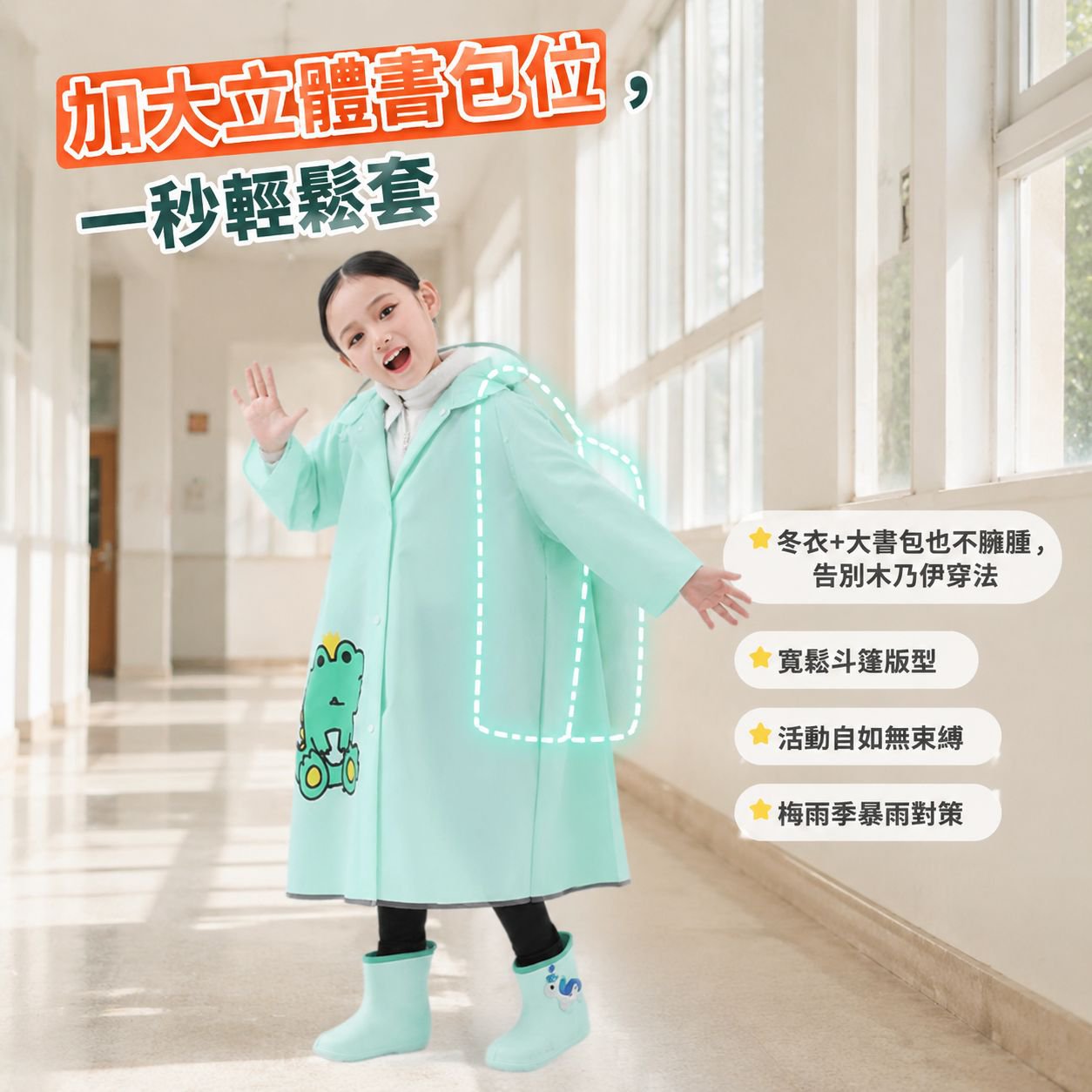 學生專用帶書包位雨衣 幼兒園小學生加厚雨披