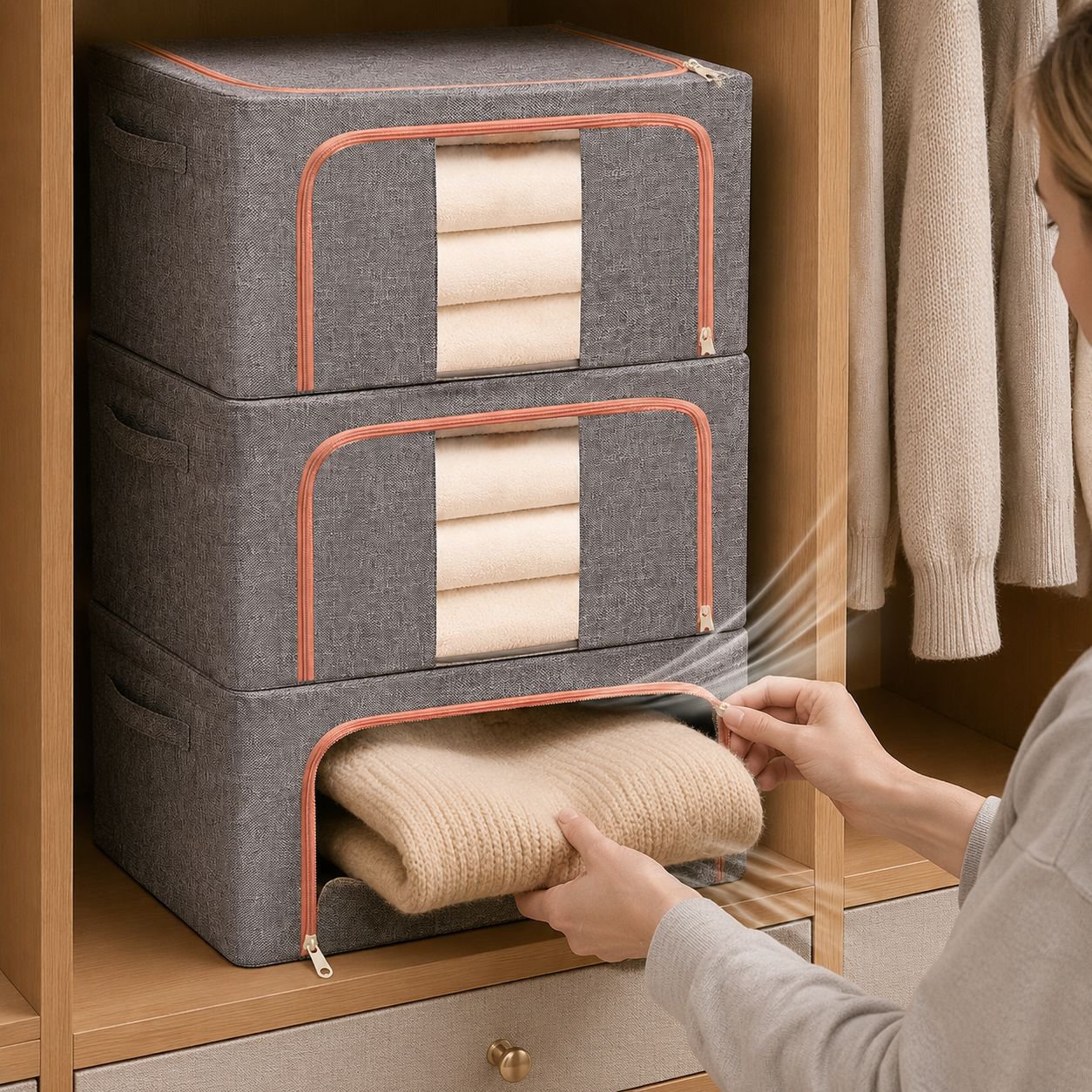 Boîte de rangement pliable en coton et lin de grande capacité pour la maison