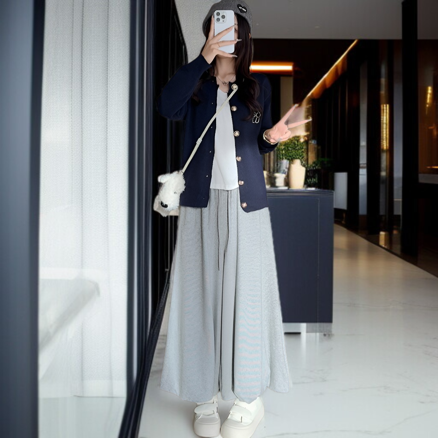 여성 하이웨스트 드롭 팬츠 찹쌀 니트 치마바지 와이드 잔키 하이웨스트 와이드 팬츠 나른 치마바지