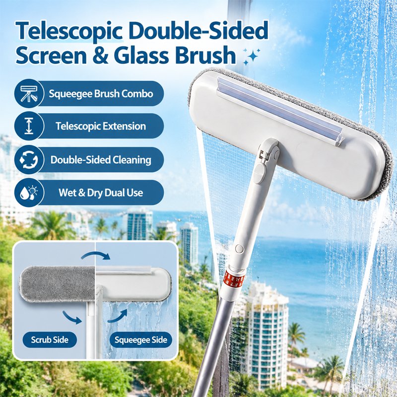 [Scraper and Brush in One] Retractable Double-Sided Screen Window Brush
