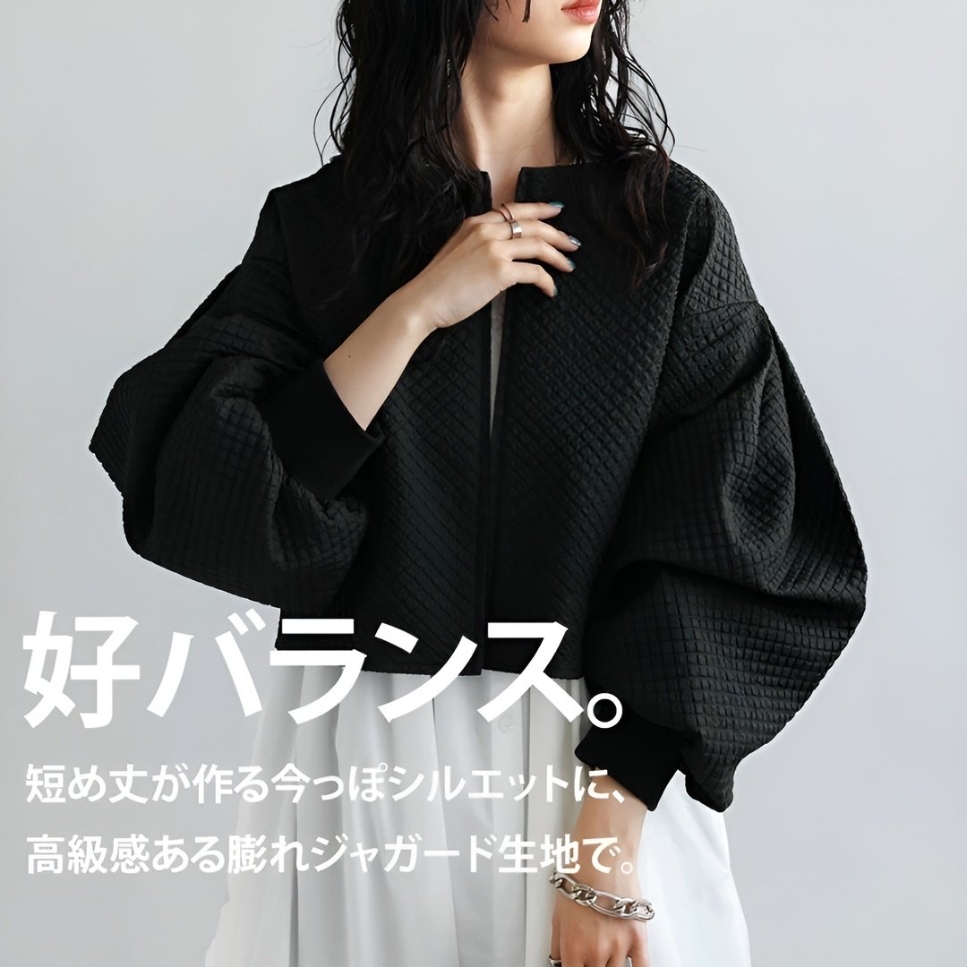 レディース秋新作　和風デザイン　パフスリーブ　ゆったりふわふわショートジャケット