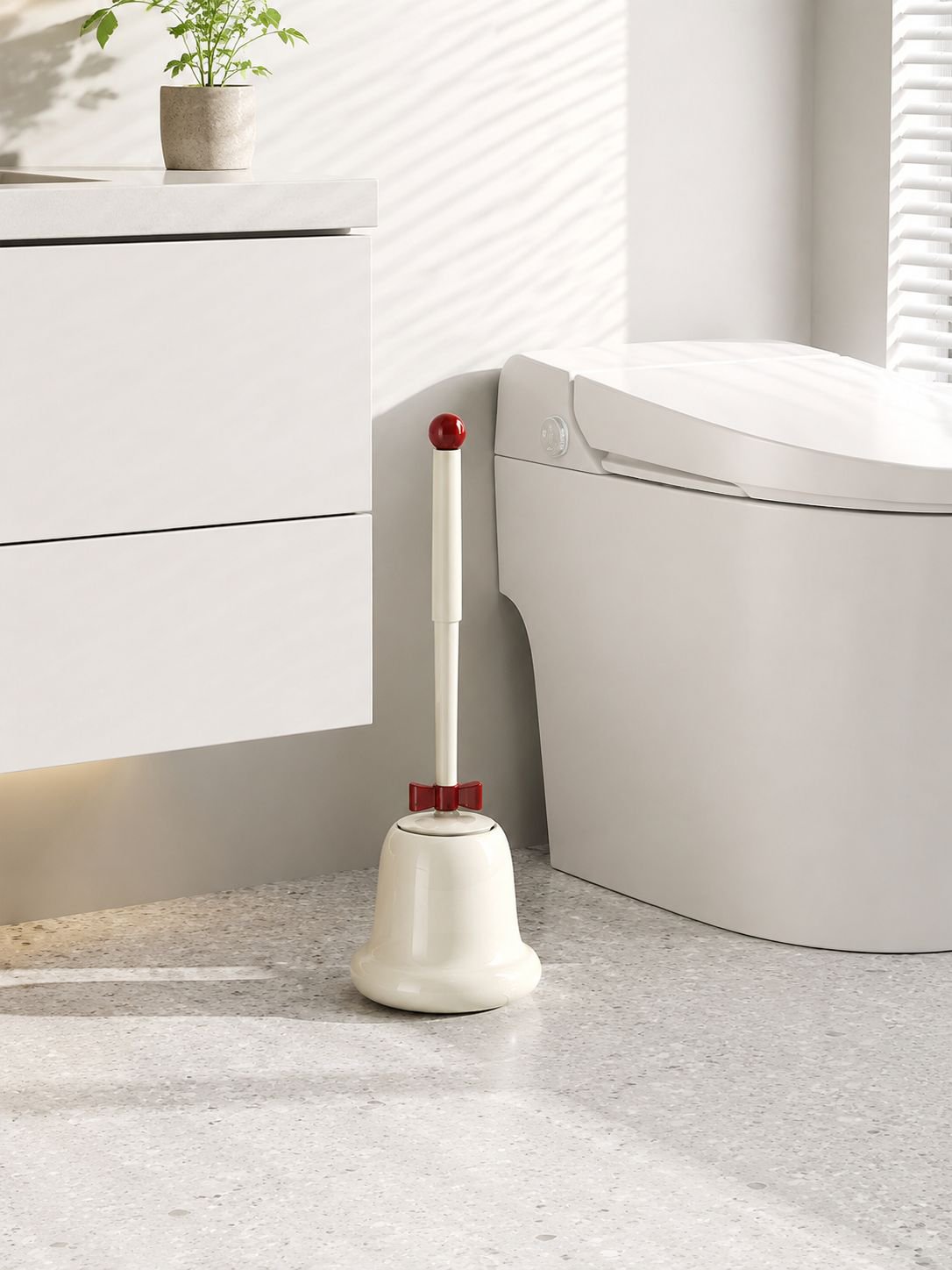 Floor-standing household toilet brush with long handle