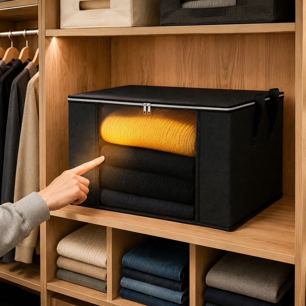 Mildew resistant storage box with zipper closure