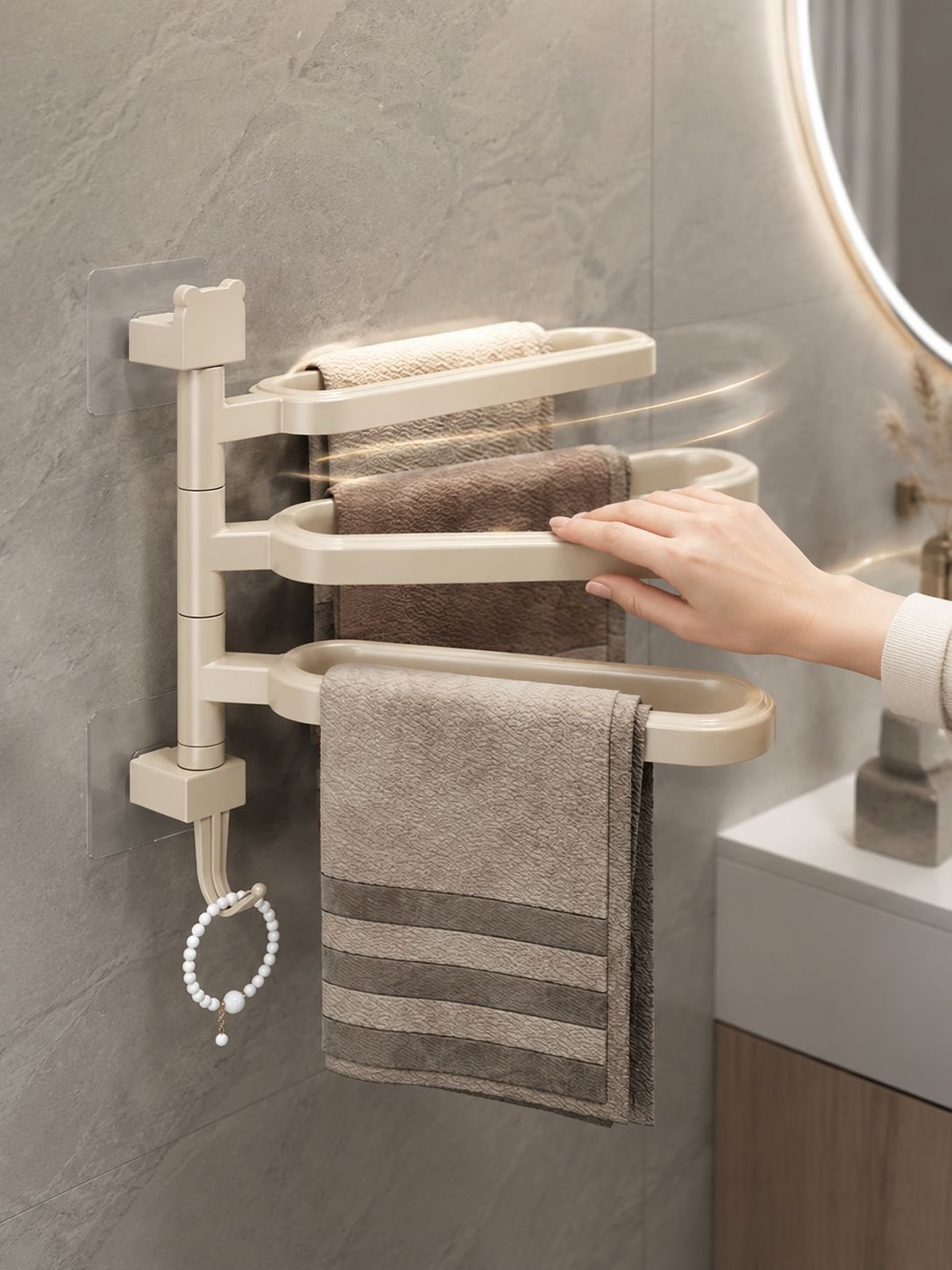 Bathroom accessories set with towel rack and shelf