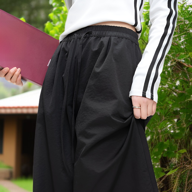 シミターワイドレッグパンツレディースパンツ夏新作ルーズパンツカジュアルハイウエストパンツドレープカーブパンツモップロングパンツ