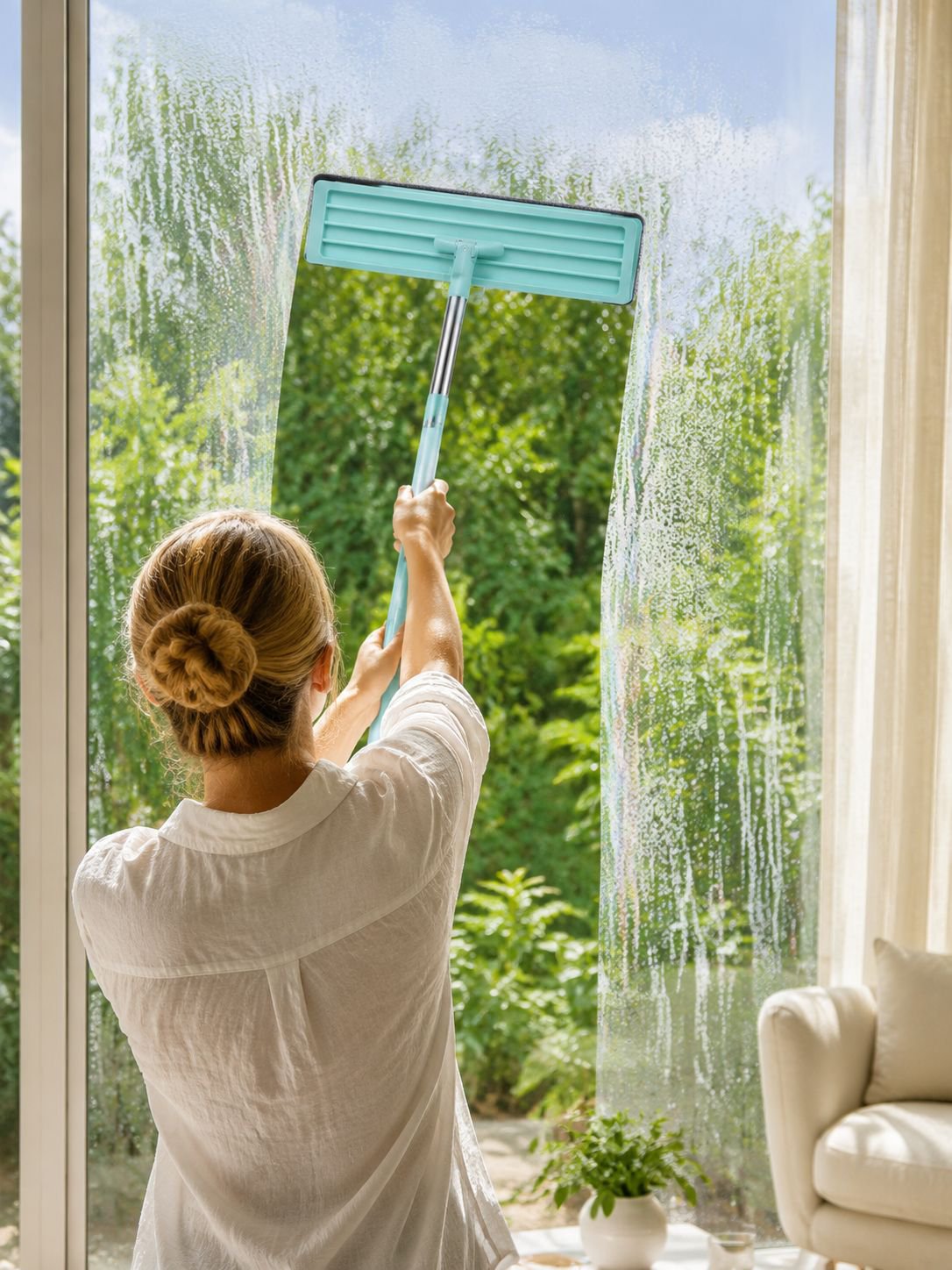 Flat mop with dry-wet separation for efficient cleaning