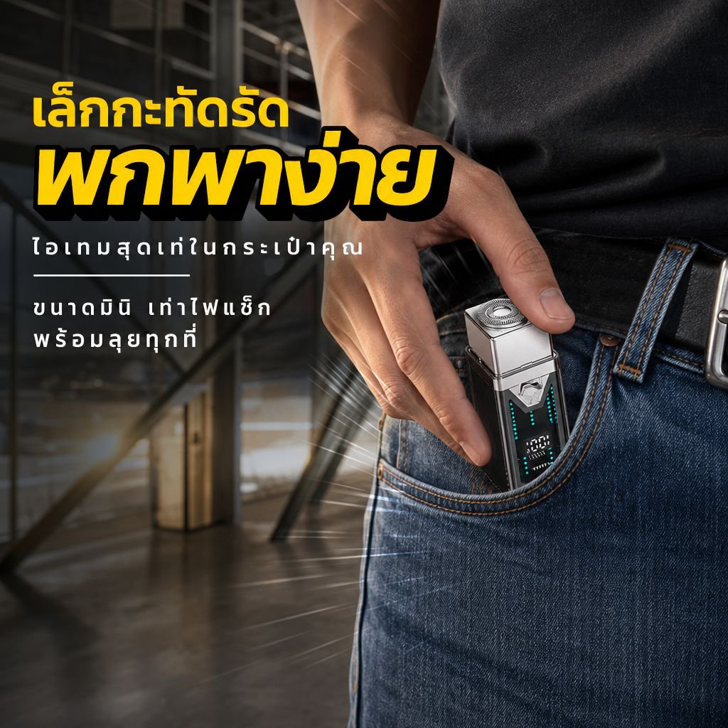 มีดโกนหนวดไฟฟ้าแบบโปร่งใสสำหรับผู้ชาย ใช้ได้ทั้งเปียกและแห้ง สามหัวโกน พกพาง่าย