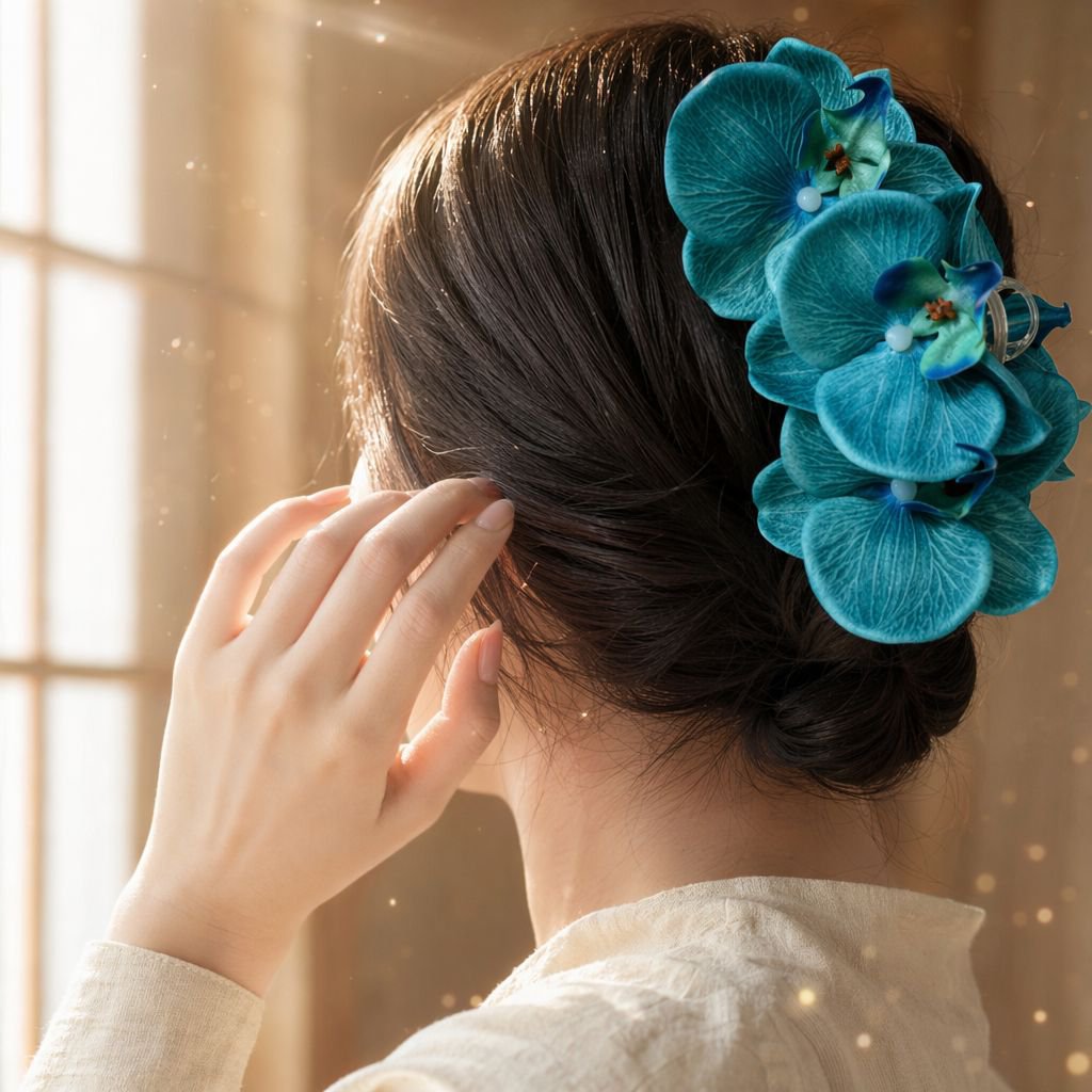 高級蘭シャーククリップ グラデーションフラワーヘアクリップ レディース多用途ヘアアクセサリー