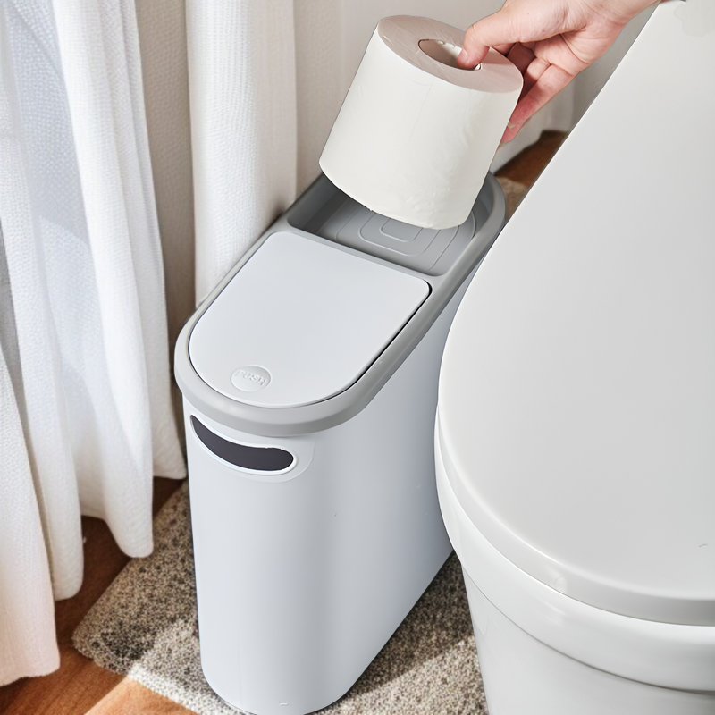 トイレに設置したスリムなプッシュ式ゴミ箱
