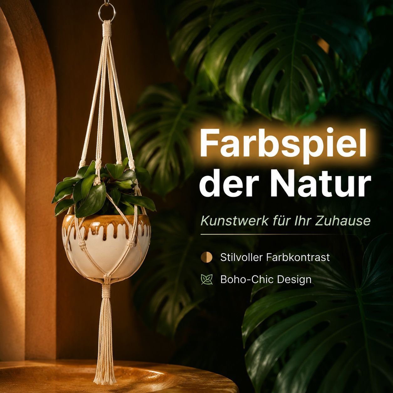 Handgewebter Pflanzenhänger aus Baumwollseil für Balkon Deko