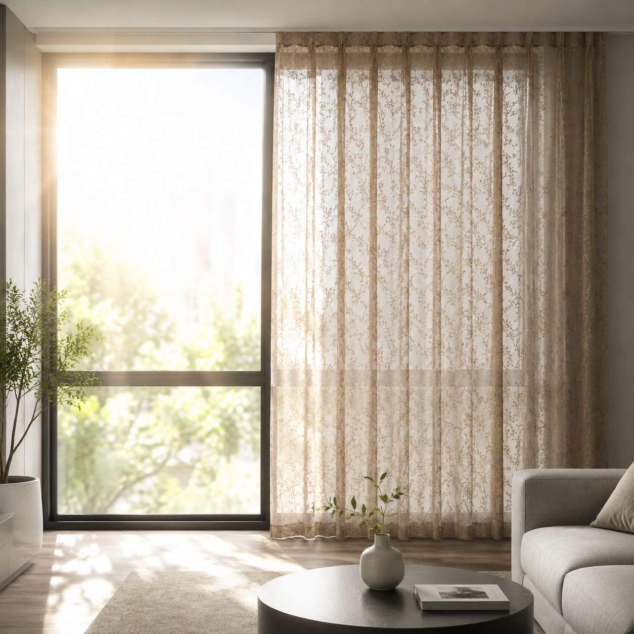 Tree Branch Decor Blackout Curtain Fabric Luxury Transparent Window Screen