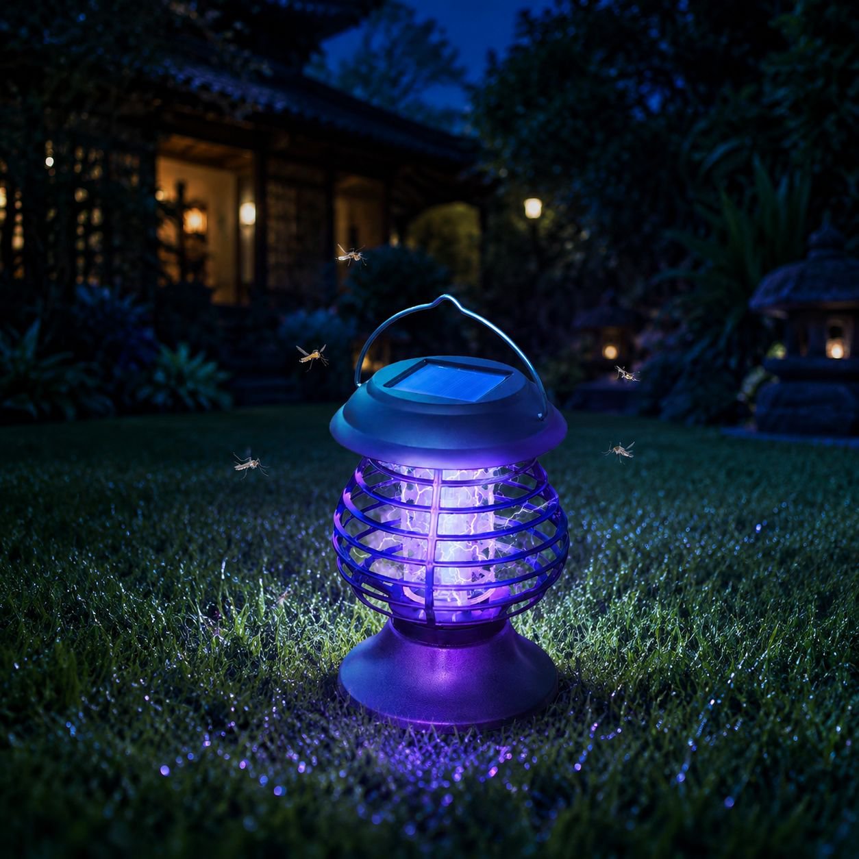 Tragbare solarbetriebene Garten-Mückenlampe im Einsatz
